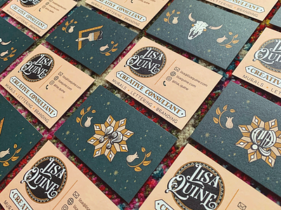 New Business Cards for Lisa Quine Inc. business cards florals graphic design icons illustration interrobang lettering q stars typography
