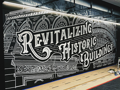 Historical Buildings Mural black and white cleveland hand lettering handdrawn handlettering illustration lettering mural sketch typography vintage