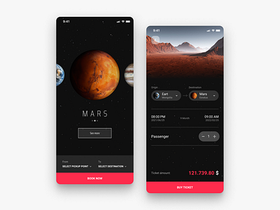 Space travel concept app ui