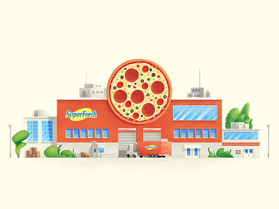 food factory building factory food illustraion pizza vector