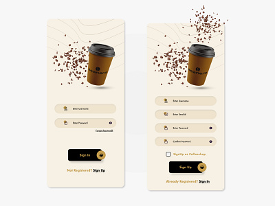 Coffee App Login & SignUp android app app design coffee coffee app coffee app design coffee design design flutter flutter development ios login mobile app mobile design modern ui signup ui