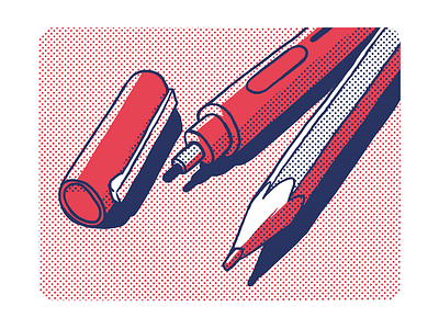 Tools blue burmington cap close up closeup dot dots fineliner illustration pen pencil raster red shade shadow