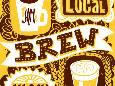 Drink Local Brew beer coffee illustration lettering print screenprint typography