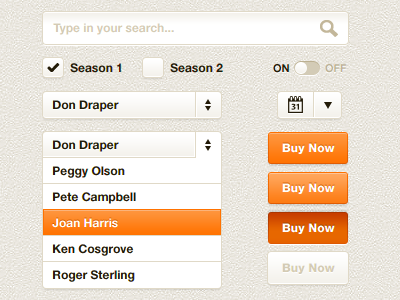 UI Elements buttons dropdown elements off on orange search ui