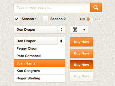 UI Elements v2 buttons dropdown elements off on orange search ui