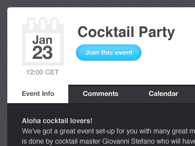 Cocktail Party button calendar date ligh blue tabs