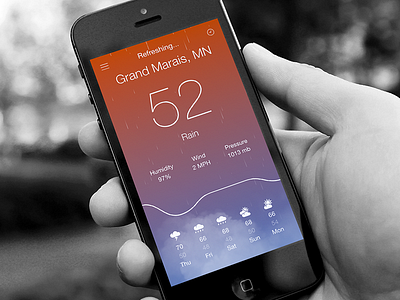 Aero Weather app ios ios7 iphone minimal orange purple rain simple weather