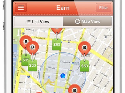 Earn! map orange pin tabs