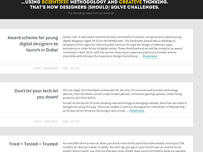 WIP of blog landing page showing posts blog concept landing page web wip