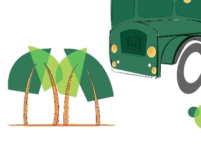 Trees and buses illustrator tree vintage