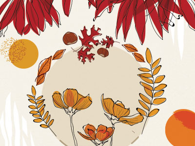 Autumn colours floral illustrator line pattern surfacedesign