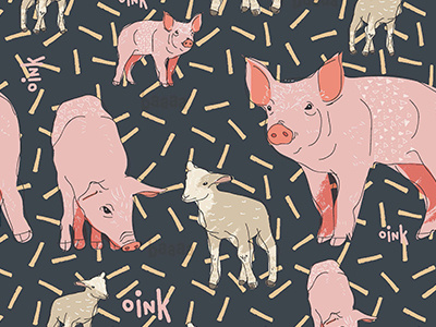 Farm animals pattern play illustrator line pattern pigs sheep surfacedesign