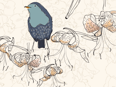 WIP close up bird flowers illustrator line pattern surfacedesign tigerlily wip