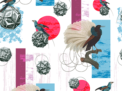 Strange pattern play bird collage illustrator line pattern surfacedesign wip
