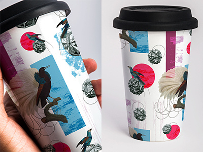 Coffeeeeee Mock Up bird collage illustrator line pattern surfacedesign wip