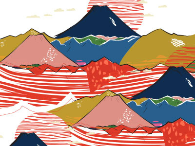 Japanese inspired pattern illustrator japan line linocut pattern redsun surfacedesign