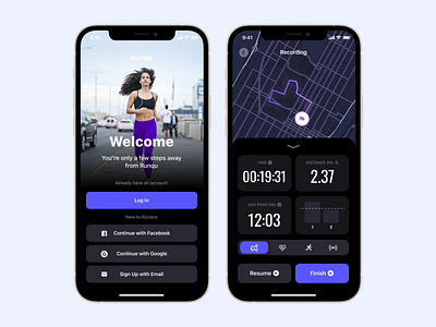 Fitness App - Running Tracker app design exercice fitness fitness app ios ios app mobile mobile app run runners running tracker sport tracker ui ux workout
