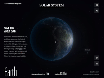 Solar System 3d animation design earth glsl planet solar system space threejs ui ux web design webgl
