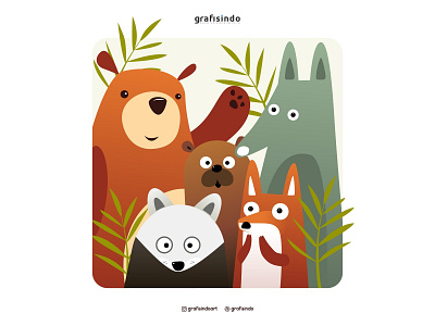 Animal in The Woods design flat illustration vector