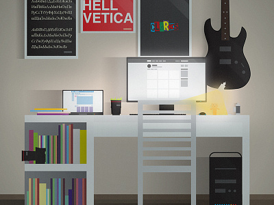 new workplace at home design even flat header illustration texture vector web