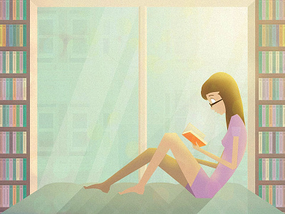 Reading Girl book books flat girl illustration like read shadow summer sun window woman
