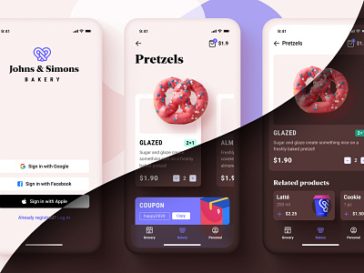 Bakery - iOS App Concept android app bakery cards chocolate figma ios pink sketch ui white
