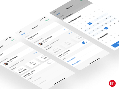 hh.ru • Choose date&time for the interview app blue branding design employee employer figma flat hh ios job red typography ui ux vector white work