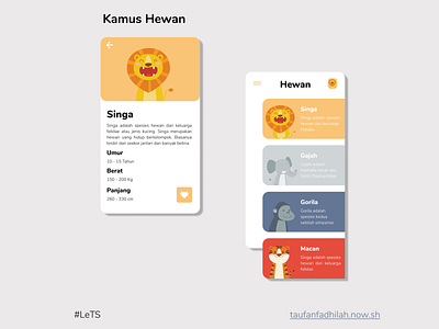 Kamus Hewan (Animal Pedia) animals app colorful design mobile app mobile design mobile ui uiux ux design
