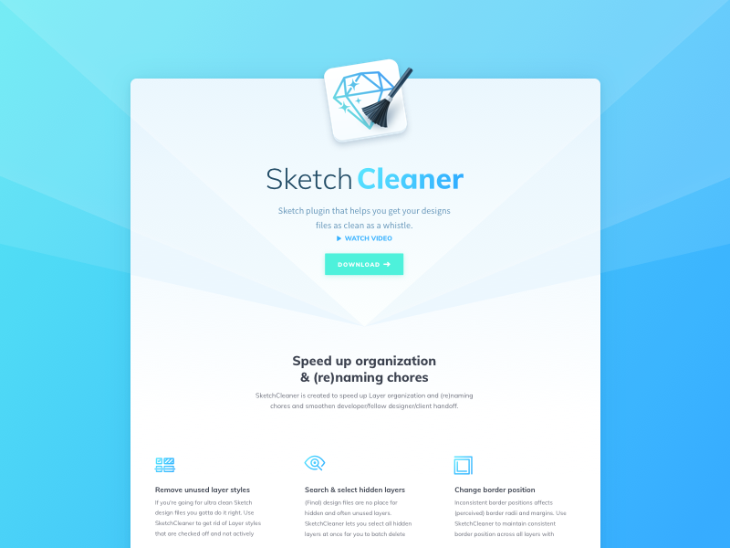 SketchCleaner - Website one pager clean header webpage one page product website cleaner sketchcleaner sketchplugin plugin sketch
