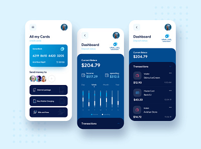 Mobile Financial App activity app bank blue chart color concept credit card dark blue design app finance financial financial app ios minimal mobile money ui ui ux