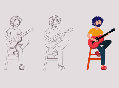 Guitar player boy character characterdesign drawing flat gif guitar illustration vector vector art