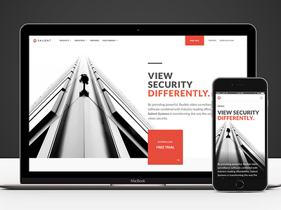 Salient Website bold contrast desktop homepage mobile navigation responsive security surveillance technology webdesign website