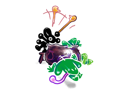 Makin' some potions 30s cauldron character design halloween illustration toad witchcraft