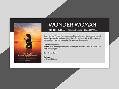Movie Listing cinema design movie movie card movie listing ui wonder woman