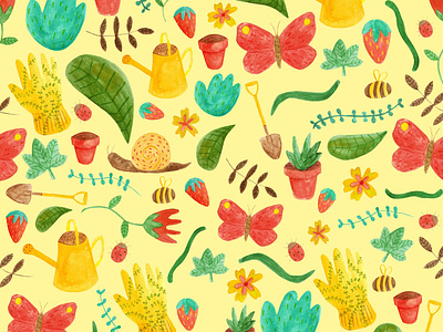 Garden Pattern adobe photoshop coloured pencil design garden illustration nature pattern design watercolour