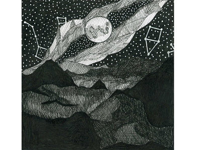 Inktober 2018 Day 8 - 'Star' black and white ink inkart inktober inktober 2018 inktober 2018 day 8 inktober day 8 inktoberstar moon mountain mountains night october pen pigment pigment pen sky star stars