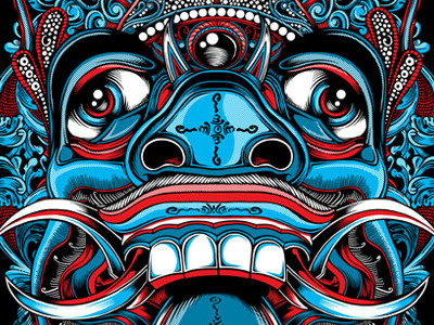 Balinese Demon T-Shirt: Ghost Blue Colorway balinese demon ghost indonesia mask t shirt