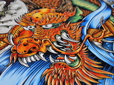 Tatsu decks dragon gallery japanese print skateboard tattoo water waves
