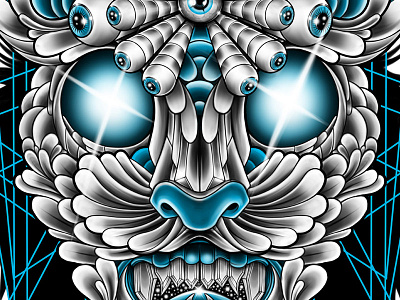 Jaguar blue cat crystals digital eye eyeball flourishes geometric hair illustration jaguar print space stars teeth