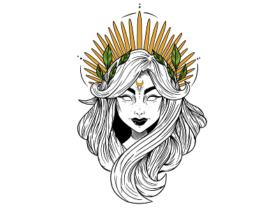 Queen of Night art demonic eyes girl gold illustration latvia lines minimal moon procreate queen