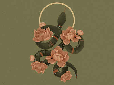 Snake with peonies