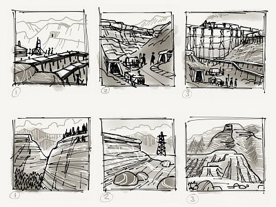 Mining and Mountains Sketches illustration ipad landscape miners mining mountains rock rough train west