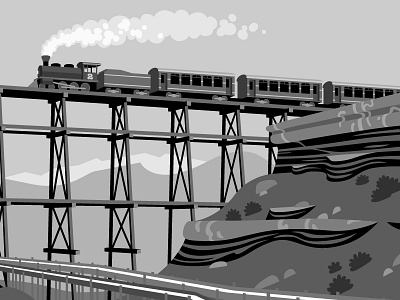 The Old West bridge illustration landscape mining mountains railroad rock rocks train vector west