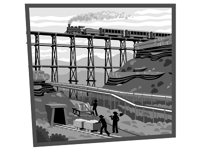 The Old West 2 bridge illustration landscape mining mountains railroad rock rocks train vector west