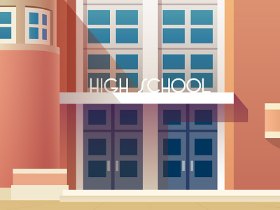 Art Deco High School in Color architecture art deco building design doors entrance illustration type windows
