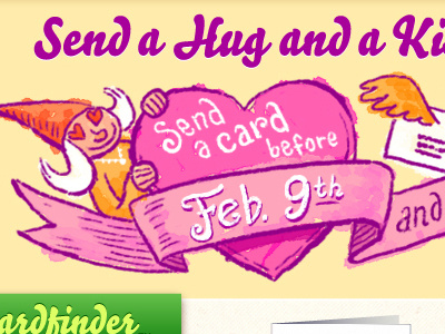 Send a Hug and a Kiss character design illustration typography web design