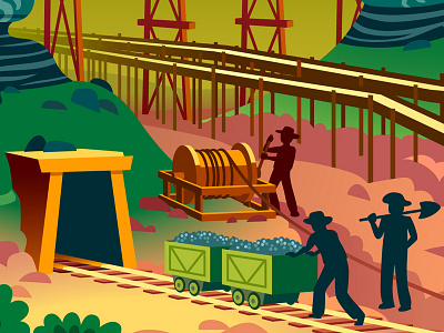 The Old West - Finished 2 aqueduct cart giant spindle illustration landscape mine miners mountains rock rocks vector west