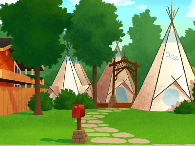 Camp Funn house illustration ipad mailbox social fiction suburbs teepee trees
