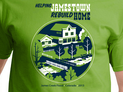 Jamestown T-Shirt architecture bridge creek disaster fundraiser illustration merc park shirt town town hall trees
