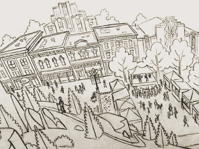 Downtown drawing illustration mural pencil